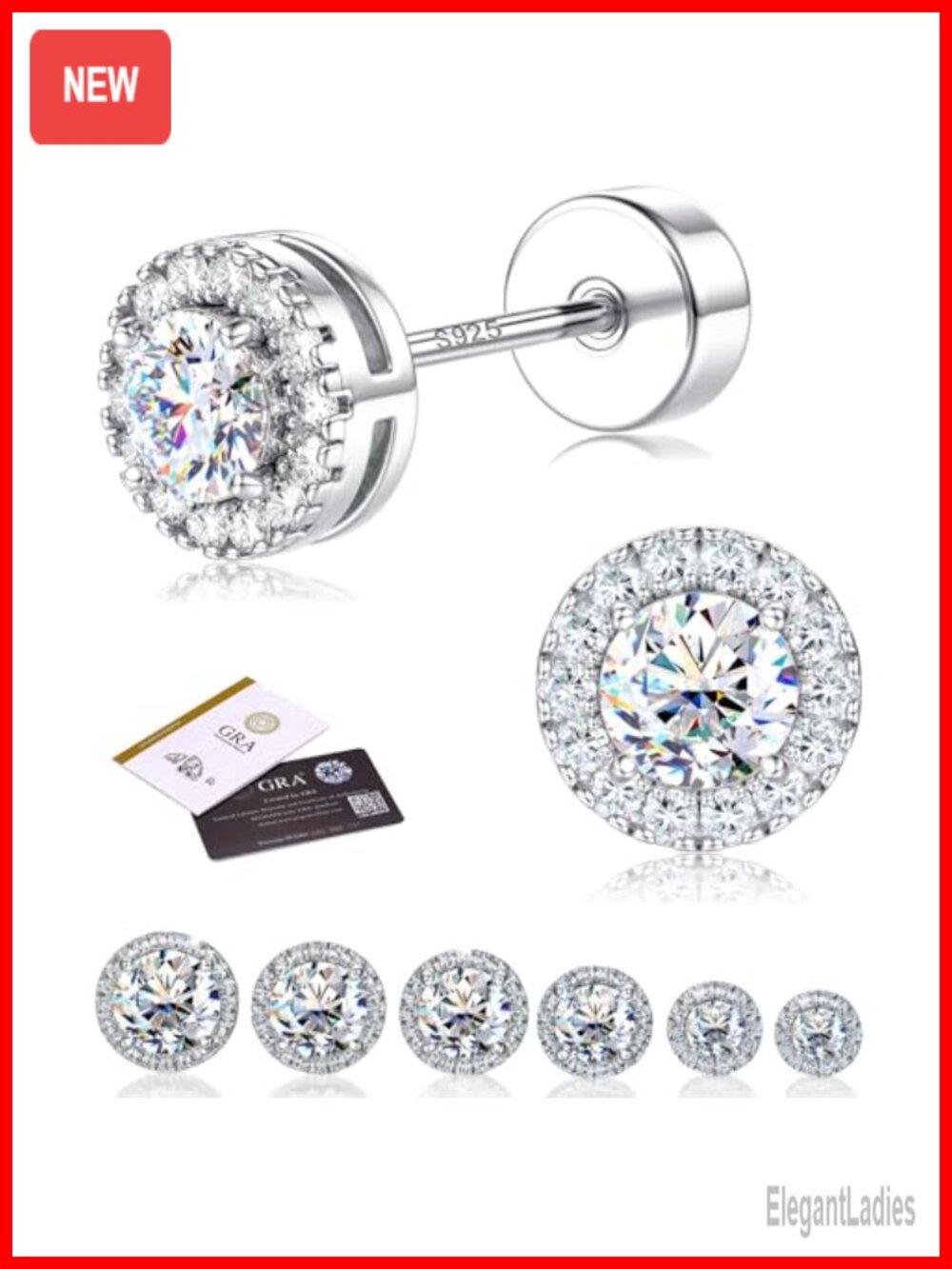 Moissanite Flat Back Stud Earrings 925 Sterling Silver Screw Back